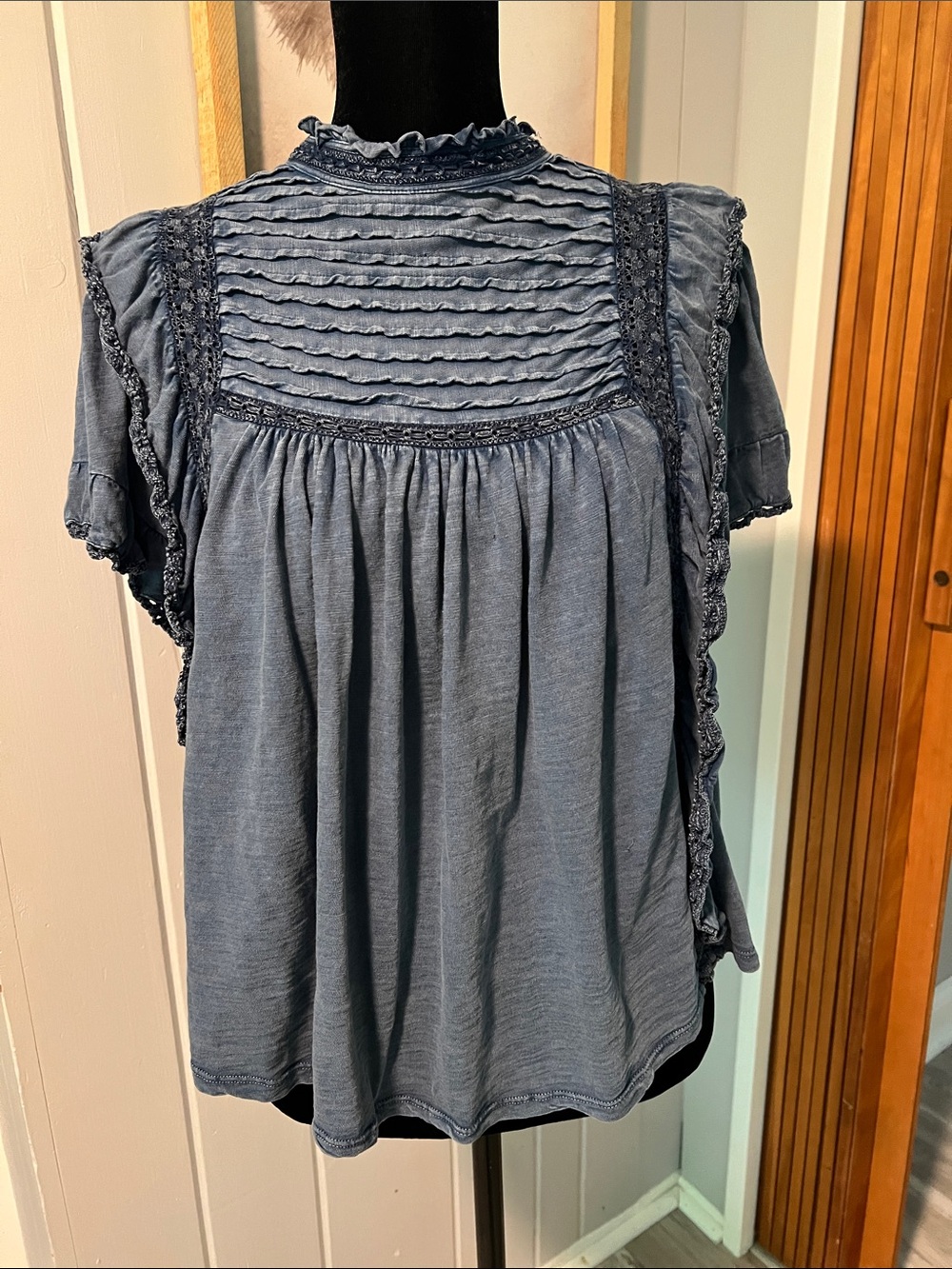 Free People Ruffled Pintuck Yoke Top
